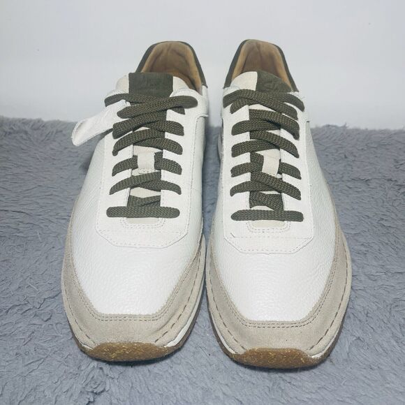 Clarks White Sneakers with Olive Accents - Picture 4 of 11